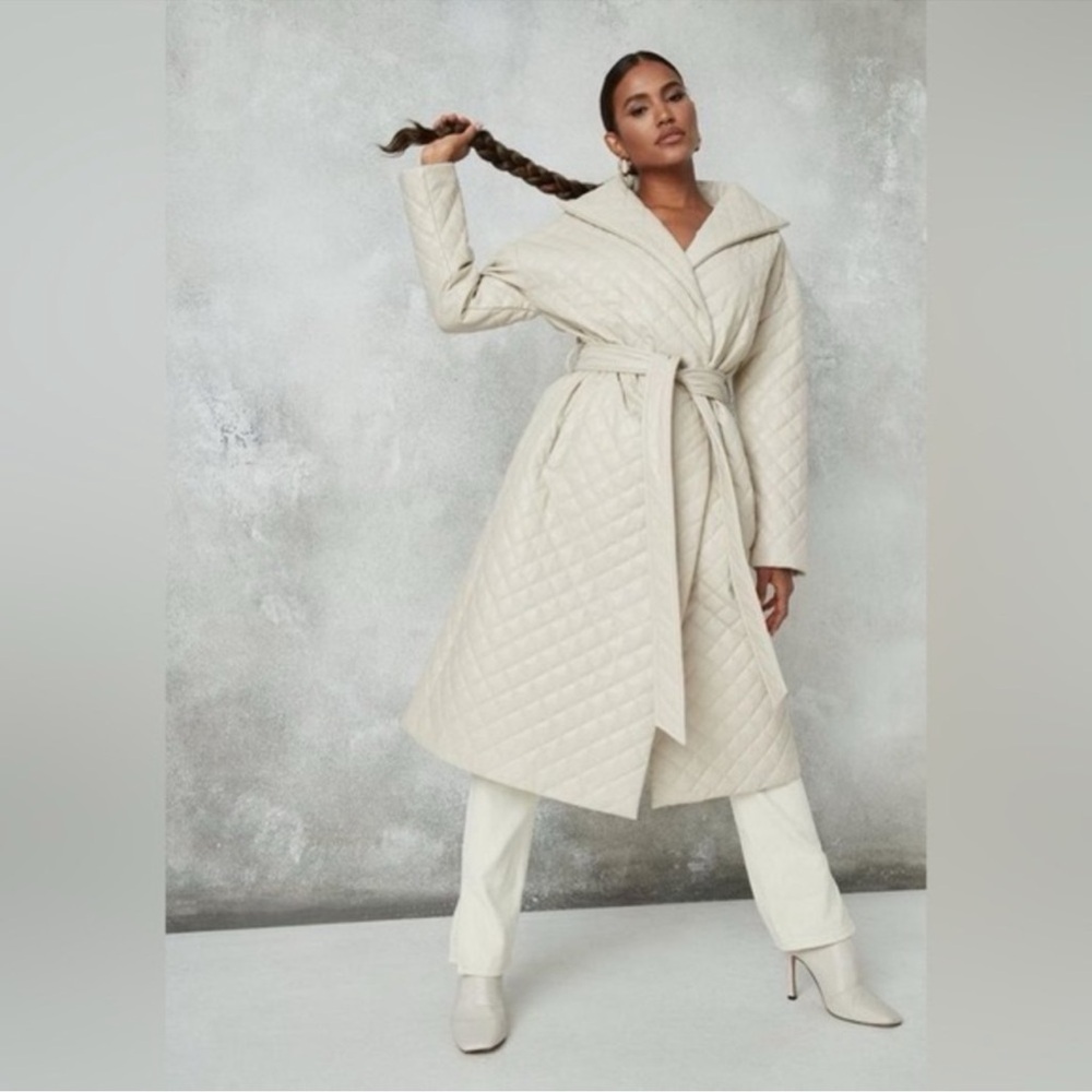 Missguided Cream Quilted Trench Coat